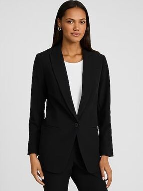 Express Studio Stretch Twill One Button Boyfriend Blazer Black Women's Medium NW